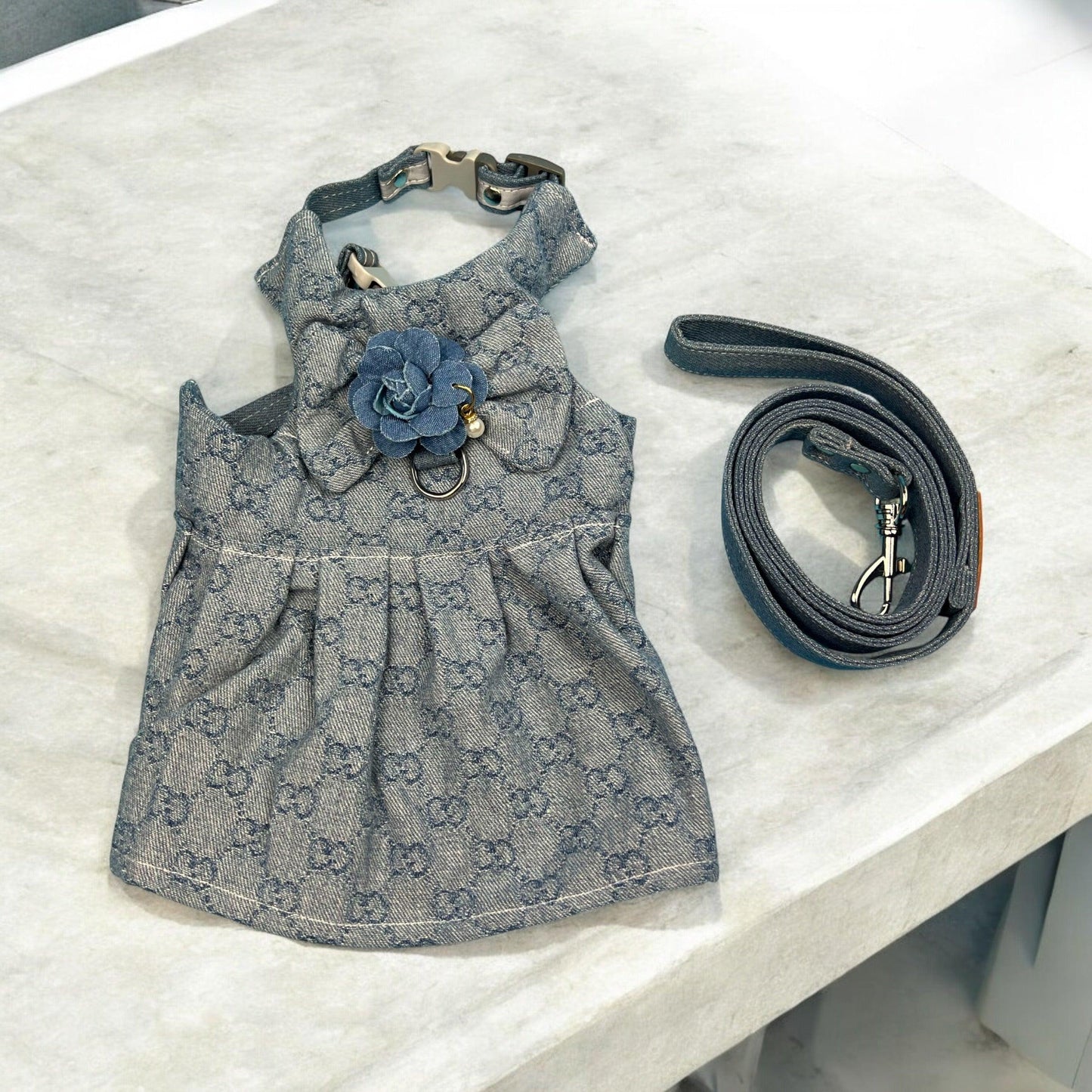 Pawcci Monogram Denim Dress & Lead Set - bearsupreme