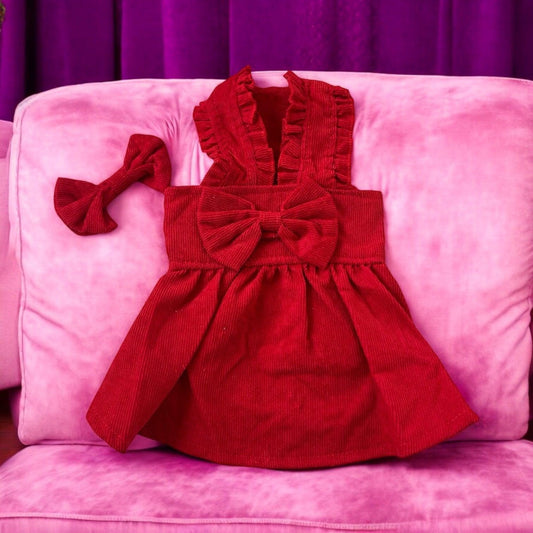 Velvet red Dress & Bow Set - bearsupreme